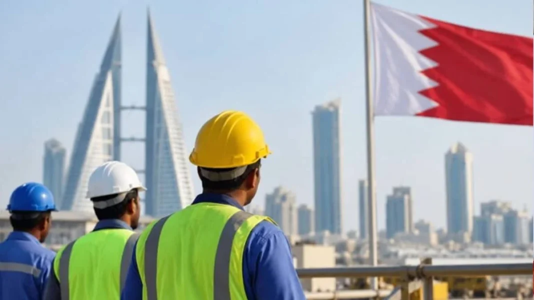 Bahrain Lets Foreign Workers Take Temporary Jobs for Up to 90 Days Bahrain work rules foreign workers — workers with Bahrain flag and Manama skyline