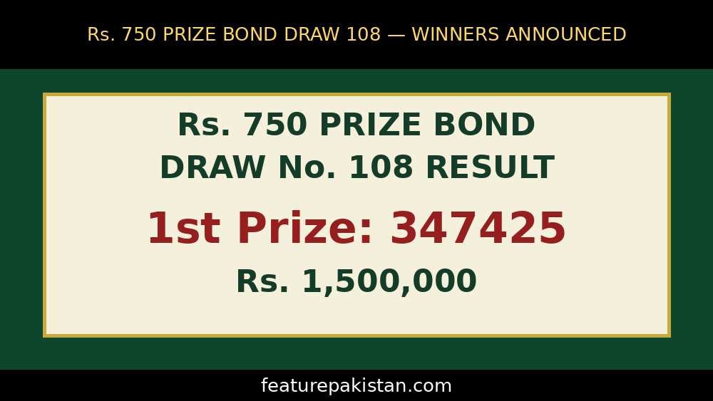 Rs. 750 Prize Bond Draw 108 Result Announced — Check Winning Numbers Rs. 750 Prize Bond Draw 108 Result Announced — Check Winning Numbers