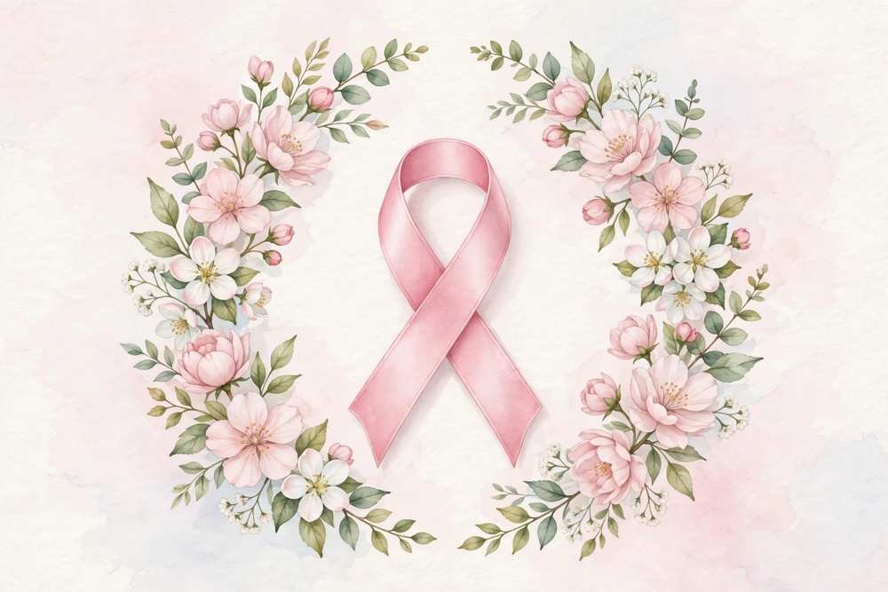 Breast Cancer Symptoms: 10 Early Warning Signs Every Woman Should Know Pink breast cancer awareness ribbon with soft flowers on a light background