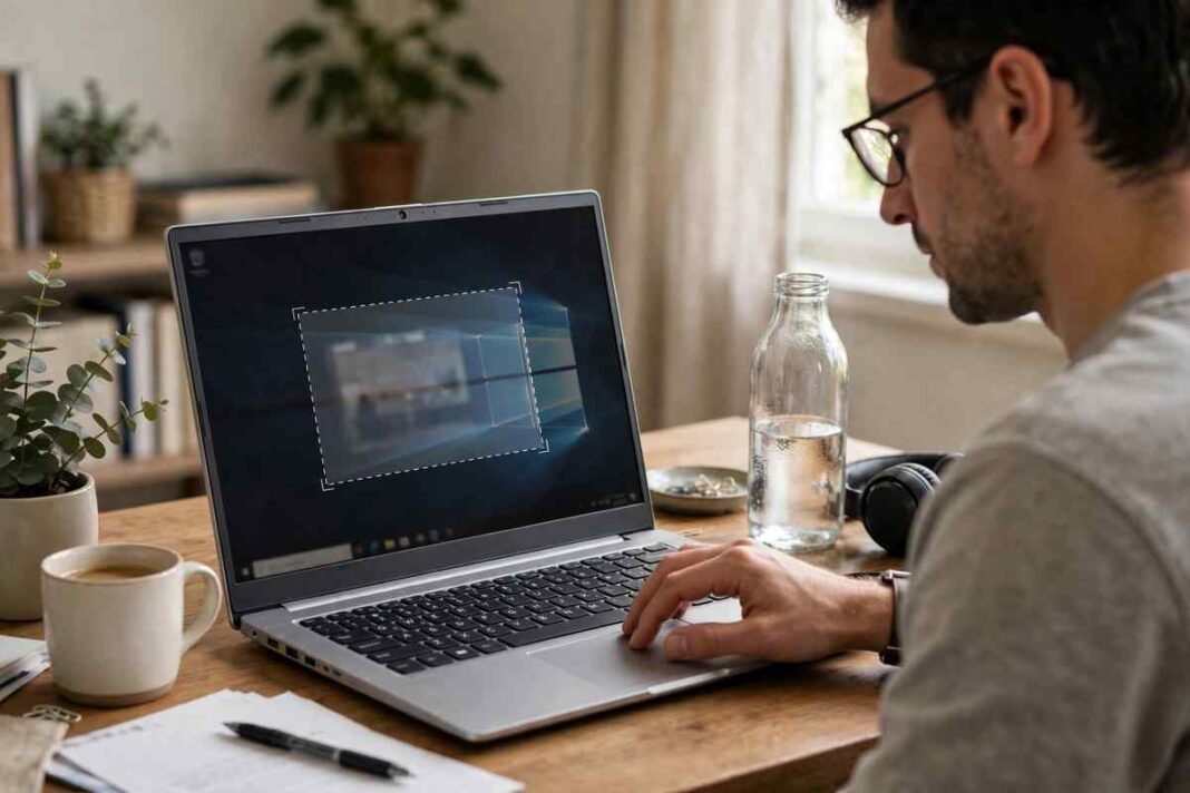 How to Screenshot on Windows: 5 Easy Methods That Work Person capturing a screenshot on a Windows laptop at a home office desk