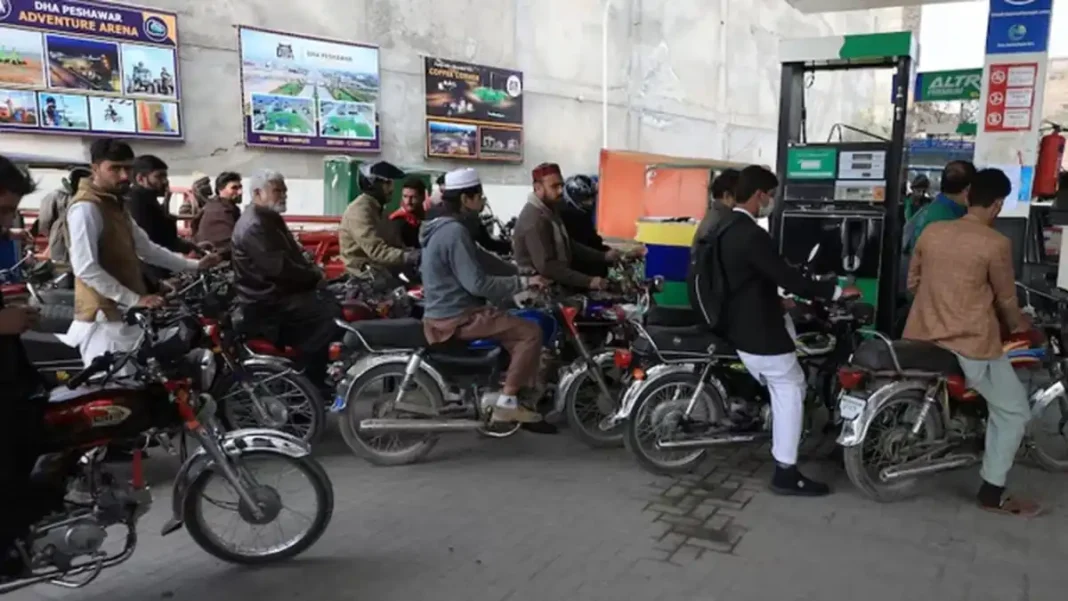 Diesel Up Rs1.91, Petrol Unchanged Till October 26 diesel price Pakistan — motorcyclists refuelling at a petrol station in Peshawar