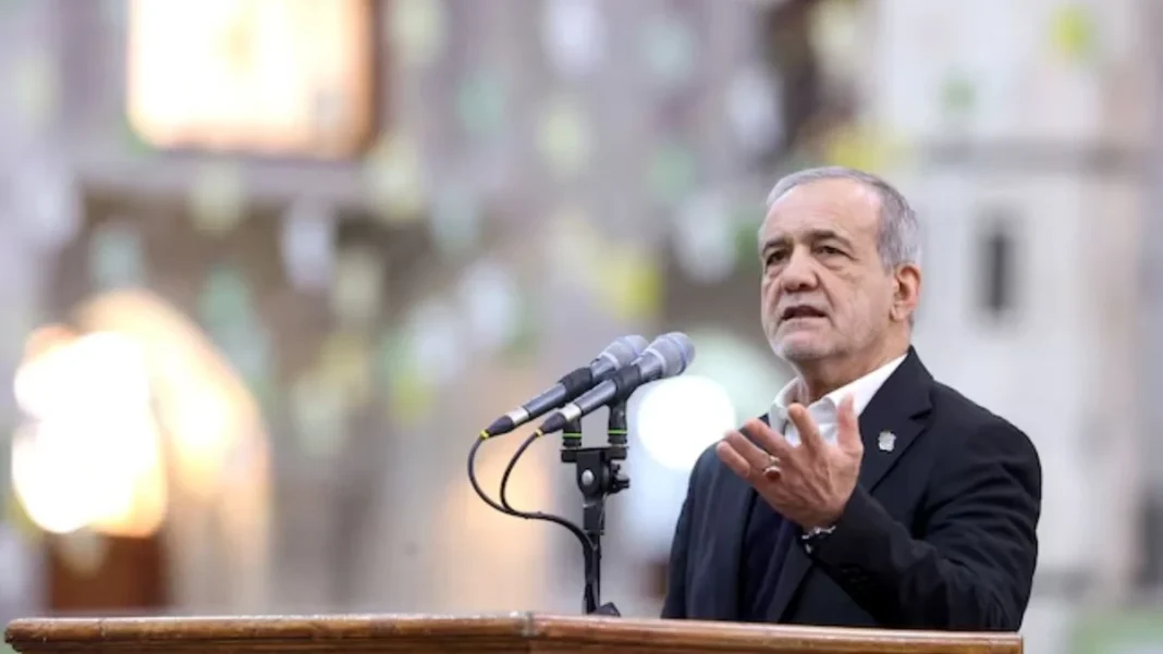 Pezeshkian Blames US for Iran Interim Deal Failure Iranian President Masoud Pezeshkian speaking at a podium, Iran interim deal failure