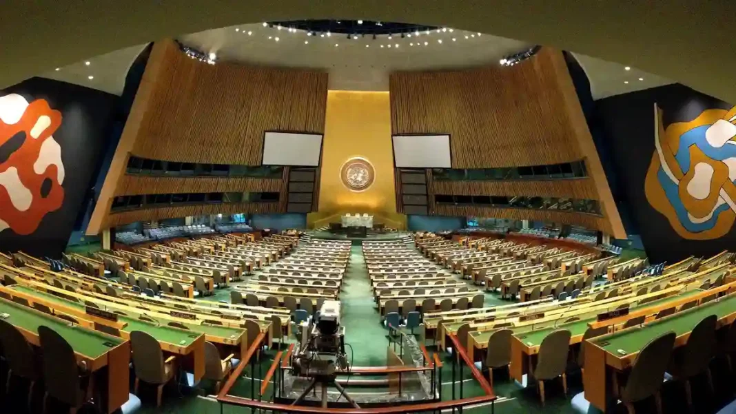 Pakistan Warns UN Over Taliban Repression United Nations General Assembly hall in New York — Taliban repression debate