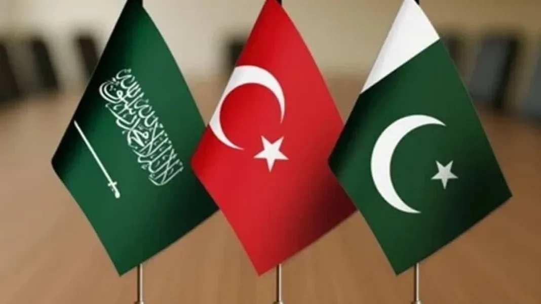 Pakistan Brokers Tehran Security Dialogue Flags of Saudi Arabia, Turkiye and Pakistan — Tehran security dialogue