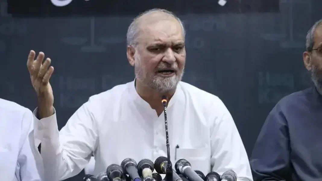 JI Will Not Meet PM Shehbaz Unless Petroleum Levy Is Abolished, Says Hafiz Naeem JI emir Hafiz Naeemur Rehman addresses a press conference; petroleum levy abolition demanded before any meeting with the prime minister