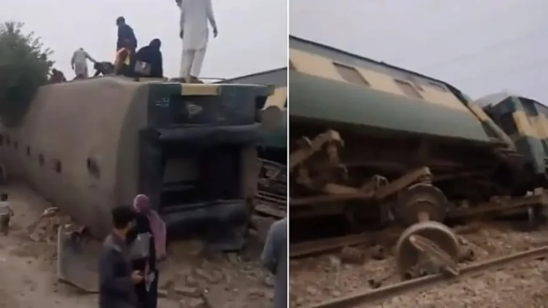 At Least Five Killed as Rehman Baba Express Derails Near Multan Rehman Baba Express derailment near Sher Shah Bridge, Multan — overturned coaches with rescue workers
