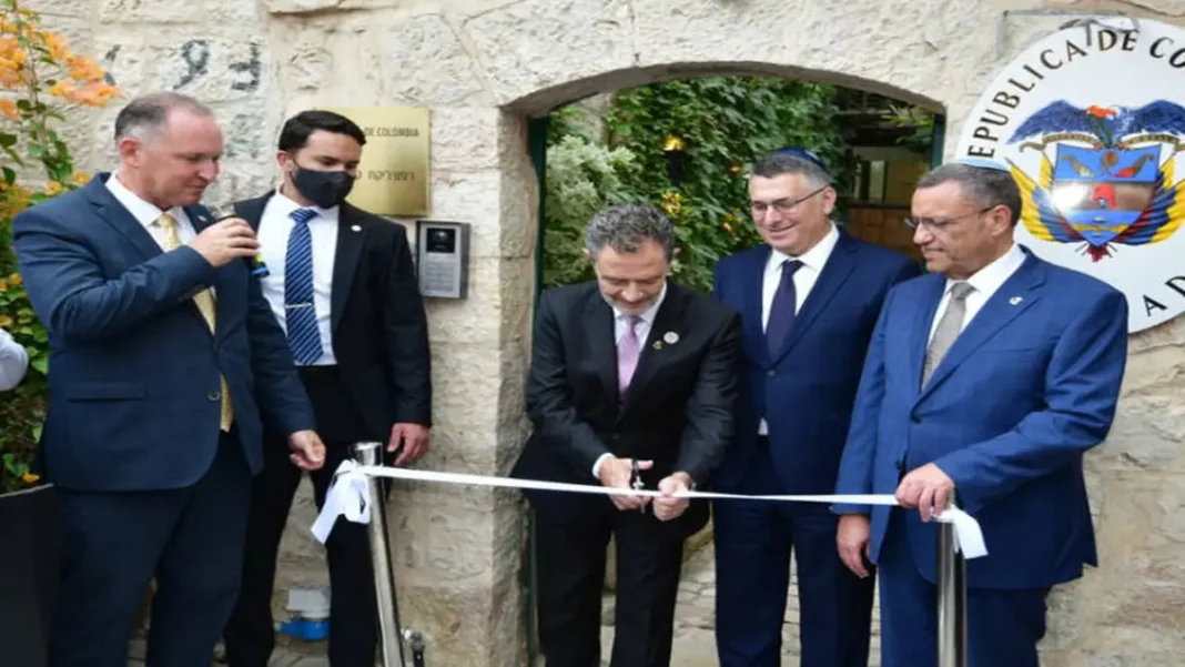 Colombia Opens Embassy in Jerusalem, Restores Free Trade Deal with Israel Colombia embassy Jerusalem opening as foreign ministers cut the ribbon at the inauguration ceremony
