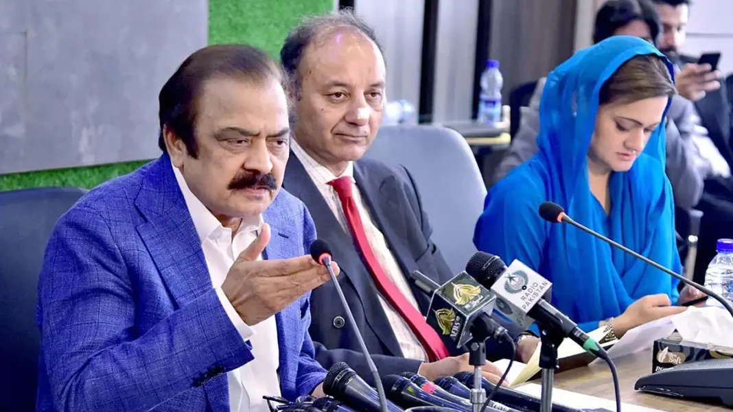 Sanaullah Says K-P Direct Rule Can Be Reversed If PTI Backs Counterterrorism Effort Rana Sanaullah speaking at a press conference, on the Sanaullah K-P direct rule reversal offer