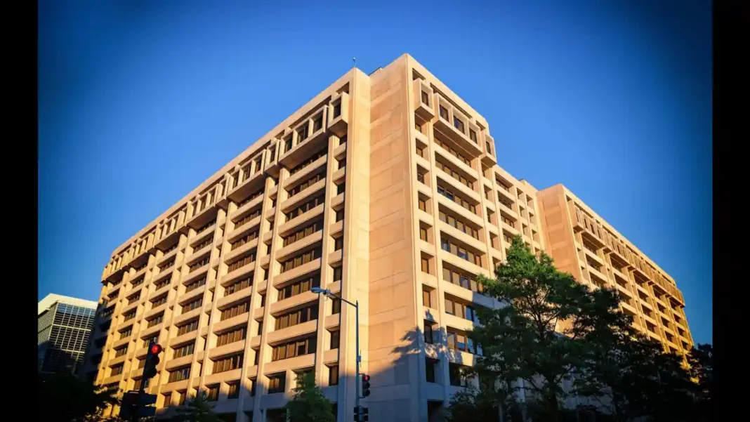 IMF Raises Pakistan’s Inflation Forecast to 9.9% for FY27, Holds Growth at 3.5% IMF headquarters building in Washington DC; IMF inflation forecast Pakistan raised to 9.9 percent