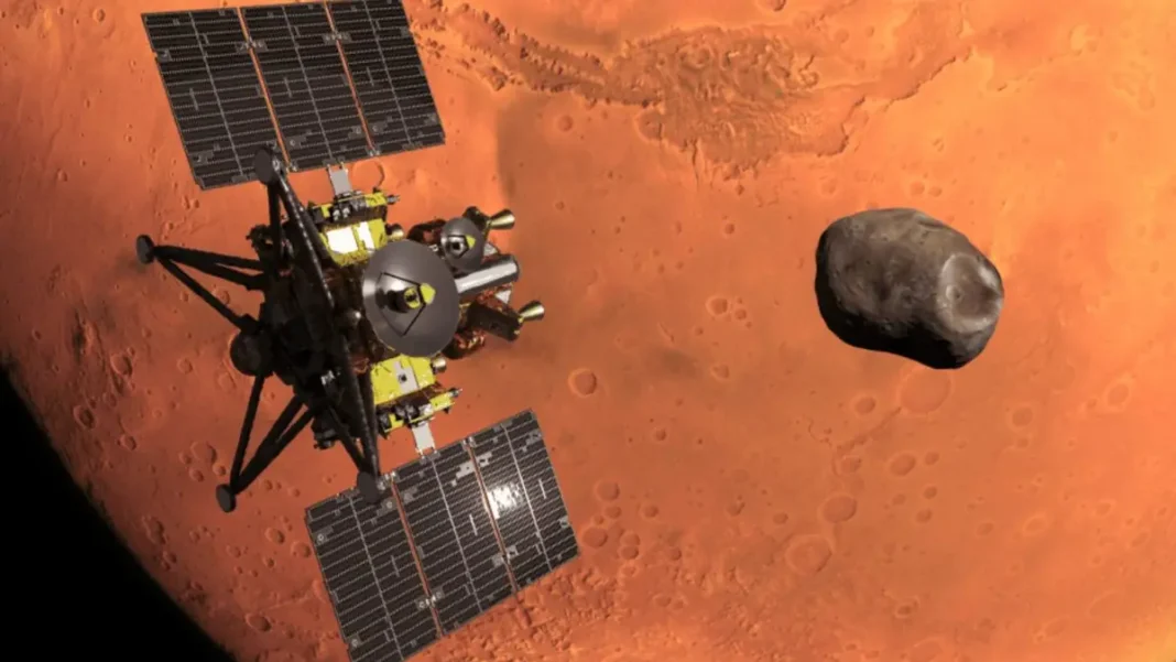 Japan to Launch Historic MMX Mission to Bring Back Samples From Mars’s Moon Phobos Artist's illustration of the MMX spacecraft near Mars — Japan MMX Mars moon mission