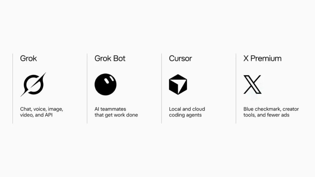 SpaceXAI Plans Single Subscription for X, Grok and Cursor With $100 Ultra Tier SpaceXAI subscription tiers graphic showing Grok, Grok Bot, Cursor and X Premium plans