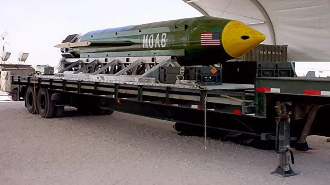 US has drawn up plans to use ‘mother of all bombs’ on Iran, CNN reports US MOAB Iran strike plans: a GBU-43/B MOAB bomb marked with a US flag decal on a trailer