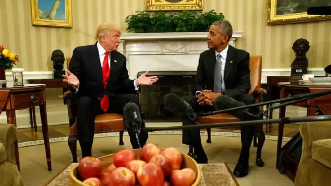 Obama Attacks Trump Record Ahead of US Midterms Barack Obama, who attacks Trump ahead of the midterms, seated with Donald Trump at the White House during an earlier meeting