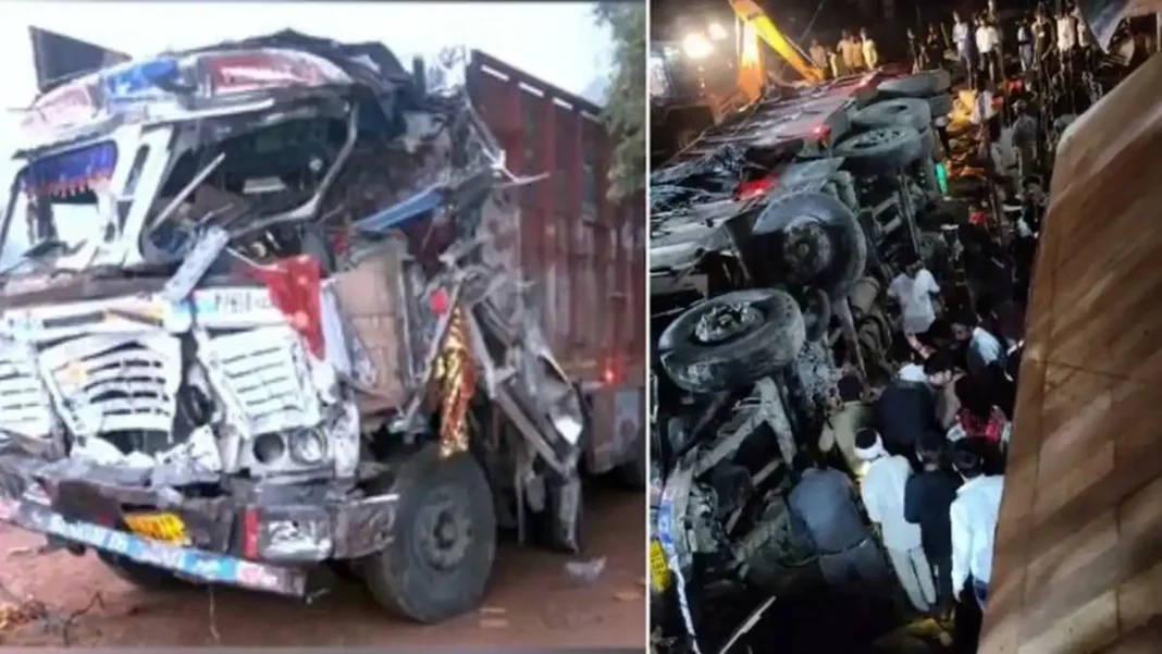 Out-of-Control Truck Ploughs Into Devotees at Gwalior Temple, 13 Killed Wrecked truck at the scene of the Gwalior truck accident near Sheetla Mata Temple