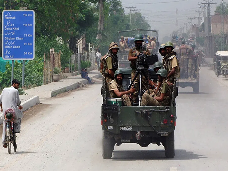 Security Forces Kill 18 Terrorists in North Waziristan, Mastung Operations Pakistani soldiers in a military vehicle during operations after 18 terrorists killed in KP and Balochistan