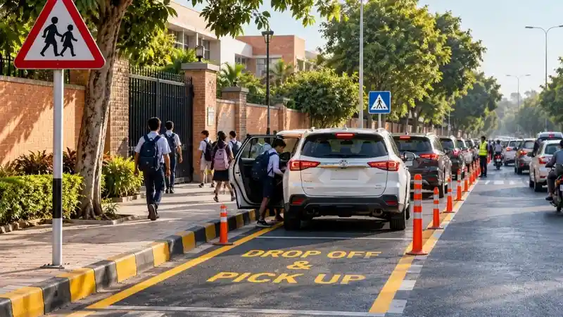LDA Plans Safer School Traffic Lanes in Lahore School drop-off lane - LDA school traffic measures