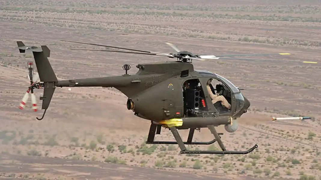 Two Saudi Pilots Killed in Helicopter Crash Near Yemen Border Saudi National Guard AH-6i helicopter in flight after the Saudi chopper crash in Najran