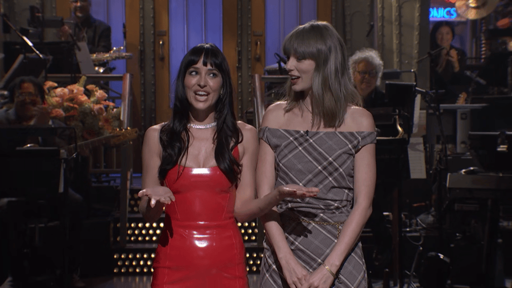 Taylor Swift Crashes Dakota Johnson’s SNL Monologue as Her ‘Literal Therapist’