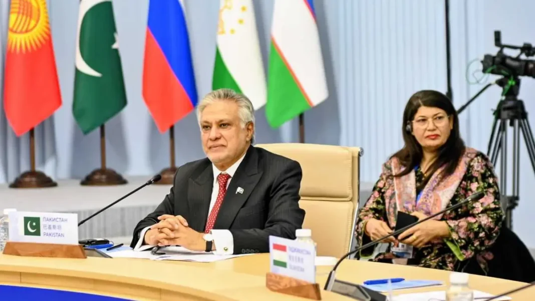 Ishaq Dar joins SCO leaders in Dushanbe as Rahmon pushes regional economic cooperation Ishaq Dar seated at a Shanghai Cooperation Organisation session