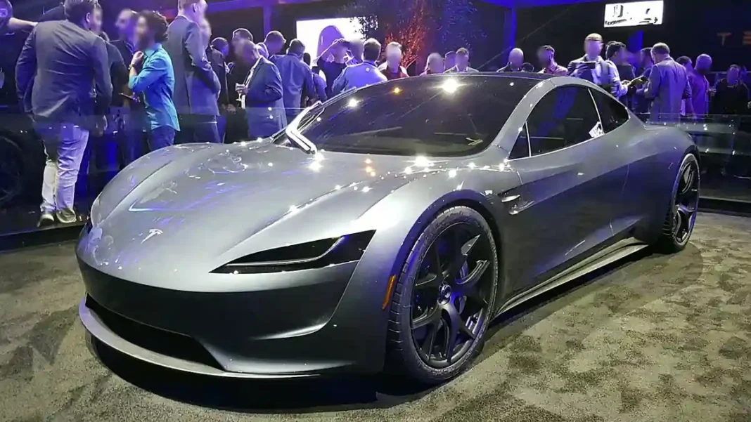Elon Musk unveils Tesla ‘flying’ car with thrusters, targets 2028 production Tesla flying car: the new-generation Tesla Roadster prototype on display