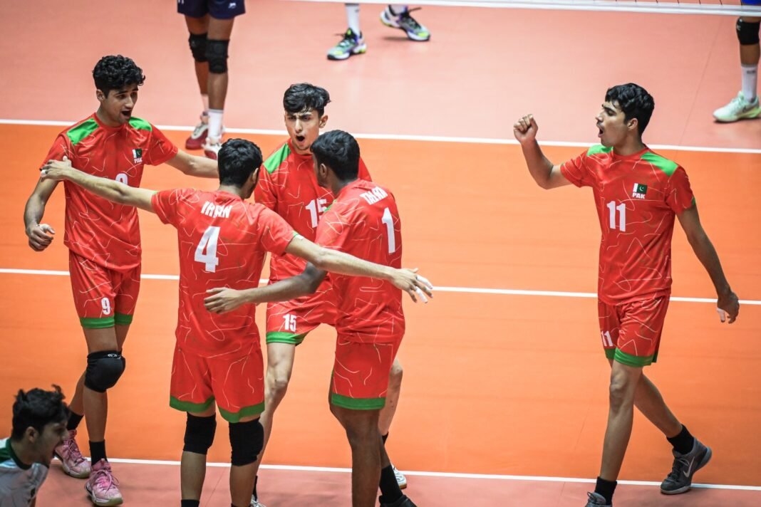 Pakistan Sweep China 3-0 to Win Asian Games Volleyball Bronze Asian Games volleyball bronze: Pakistan players celebrate during the 3-0 win over China