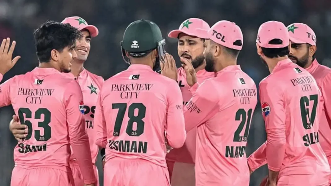 PCB to Observe Breast Cancer Awareness Day During Pakistan-England ODI PCB breast cancer awareness day - Pakistan players in pink kits at Gaddafi Stadium