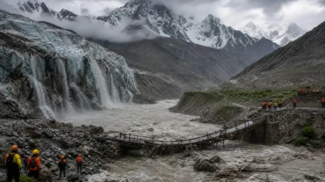 Pakistan Builds Climate Forecasting System That Gives 12-Month Disaster Outlooks Pakistan climate forecasting system: glacier-fed floodwaters raging through a mountain valley in northern Pakistan