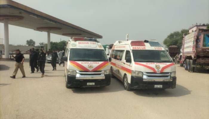 Four FBR Personnel, One Policeman Killed in DI Khan Firing Incidents Ambulances at the site of the DI Khan firing in which four FBR personnel and a policeman were killed