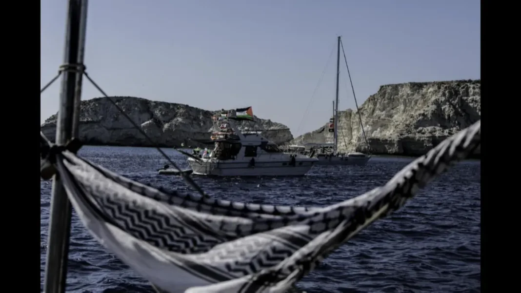 Turkish Court Orders Gaza Flotilla Probe A flotilla boat flying a Palestinian flag at sea before the Gaza flotilla court case