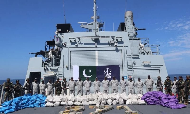 PNS Yarmook seizes $96 million in narcotics in two Arabian Sea operations PNS Yarmook in the Arabian Sea after the Pakistan Navy narcotics seizure worth $96 million