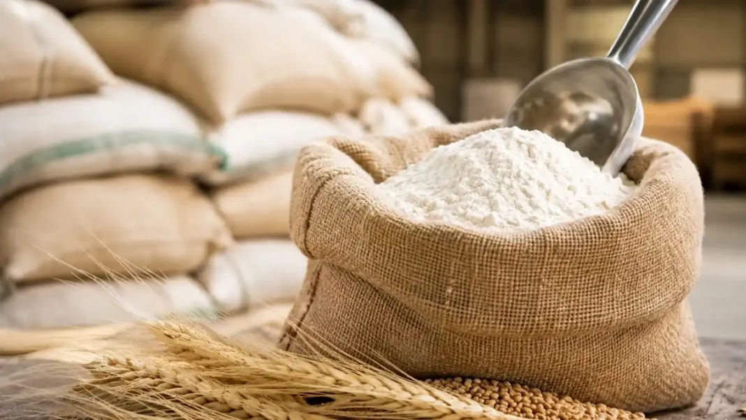 Flour Price in Lahore Jumps Rs833 in a Week to Rs3,133 for 20kg Bag A sack of flour with wheat — flour price in Lahore jumps Rs833 in a week