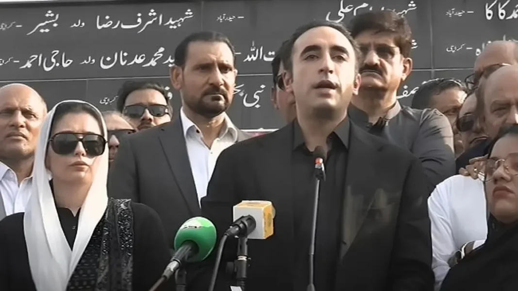Bilawal Urges Fazlur Rehman to Condemn Terrorism, Announces Electoral Reforms Committee Bilawal Bhutto Zardari addresses the Karsaz anniversary event in Karachi