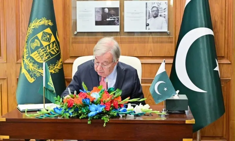 Pakistan waging ‘global war’ against terrorism, Naqvi tells UN chief on last day of his visit Naqvi UN chief meeting: Antonio Guterres during his Pakistan visit
