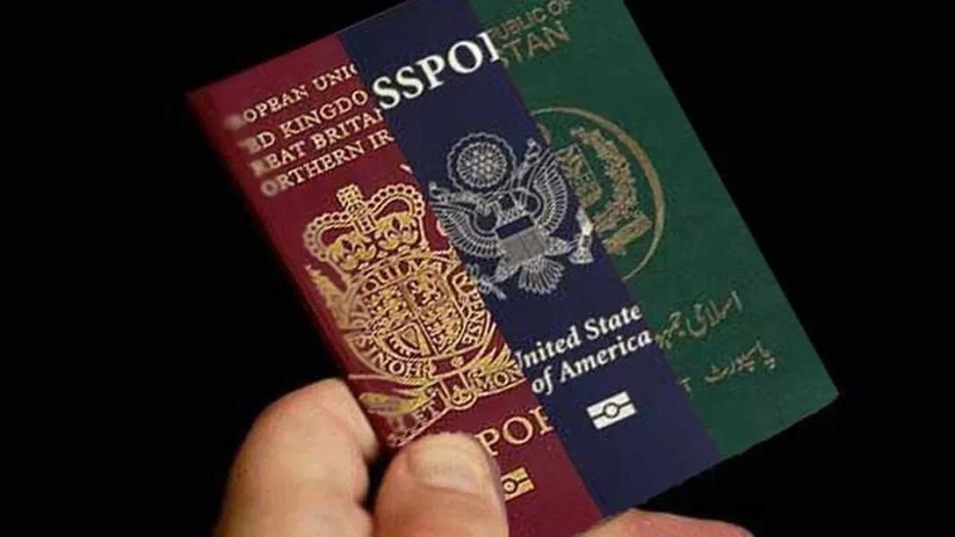 Ministries Told to Compile Civil Servants’ Foreign Nationality Declarations British, US and Pakistani passports held in a hand — civil servants must file foreign nationality declarations.