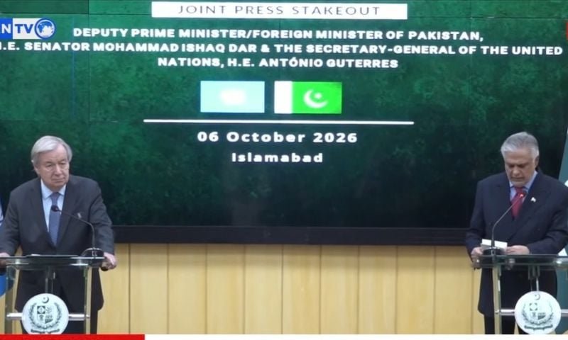 Guterres Hails Pakistan’s ‘Pivotal Role’ in US-Iran Mediation at Islamabad Presser UN chief Antonio Guterres and Ishaq Dar at the joint presser on US-Iran mediation in Islamabad