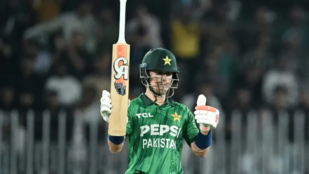 Maaz Sadaqat Falls Four Short of a Century as Pakistan Post 215 Against Sri Lanka Maaz Sadaqat raises his bat in Rawalpindi after scoring Maaz Sadaqat 96 against Sri Lanka in the second T20I