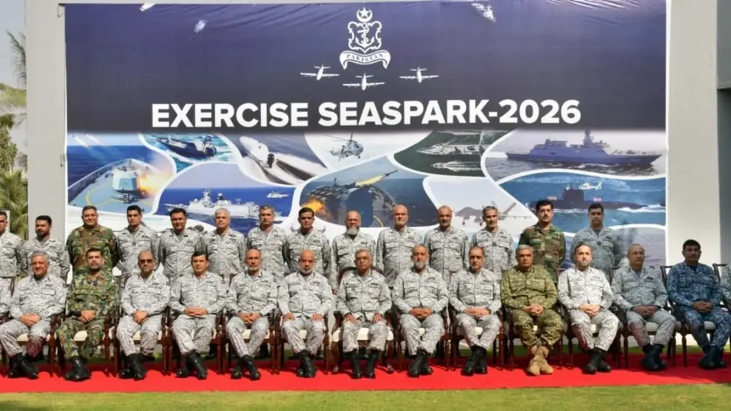 Pakistan Navy Concludes SEASPARK-2026, Reviews Combat Readiness for Maritime Threats Pakistan Navy officers pose at the concluding session of Exercise SEASPARK-2026 in Karachi