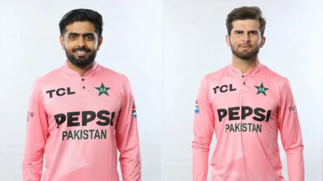 PCB to Auction Signed Shaheen, Babar Shirts for Breast Cancer Treatment Shaheen Babar breast cancer shirts: Babar and Shaheen in pink jerseys