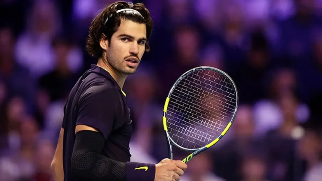 Alcaraz Beats Medvedev to Reach Vienna Open Final Carlos Alcaraz in action during his Vienna Open final run