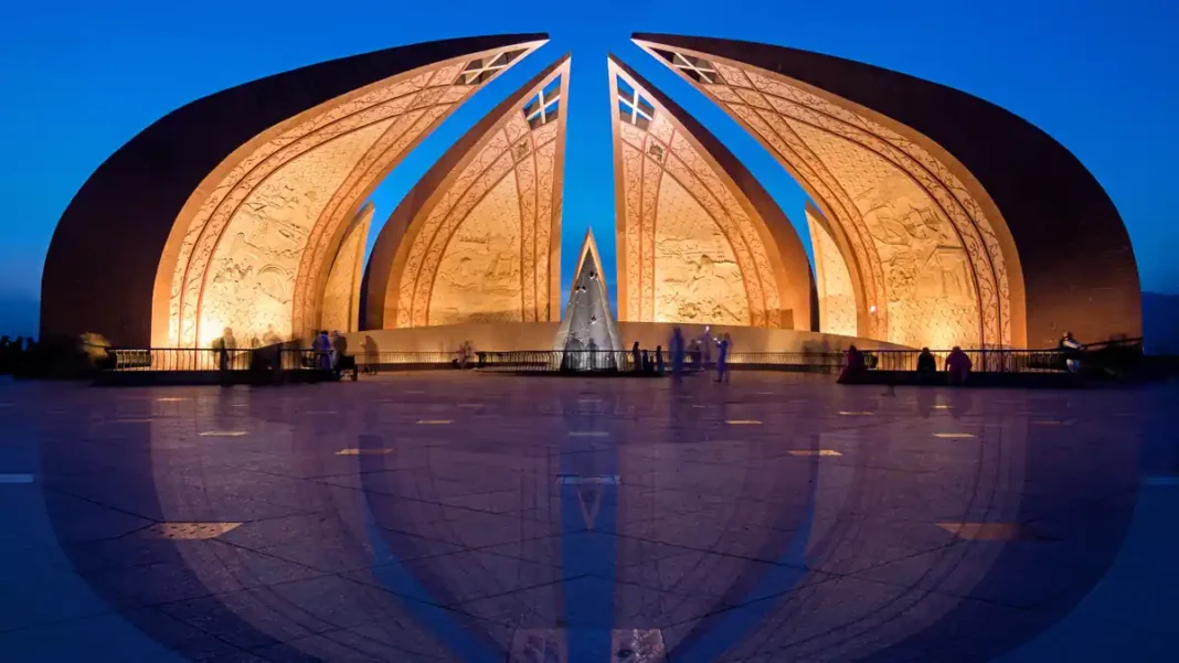 Pakistan Written in Urdu: پاکستان — Script and Spelling Pakistan Monument Islamabad at dusk