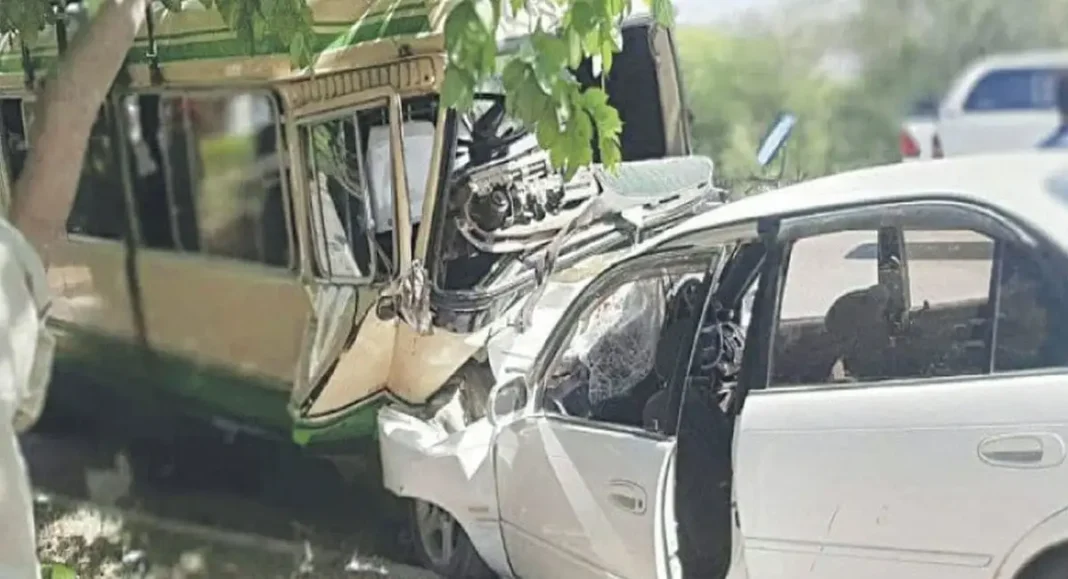 Five of Family Killed in Tando Adam Road Crash Damaged coach and car — Tando Adam road crash