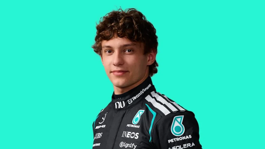 Antonelli One Top-Nine Finish from F1 Title in Mexico Kimi Antonelli in Mercedes race suit — Antonelli F1 title Mexico