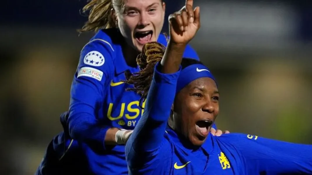 Chelsea Beat Roma for Second Women’s CL Win Chelsea Women players celebrating a goal — Chelsea Women's Champions League Roma