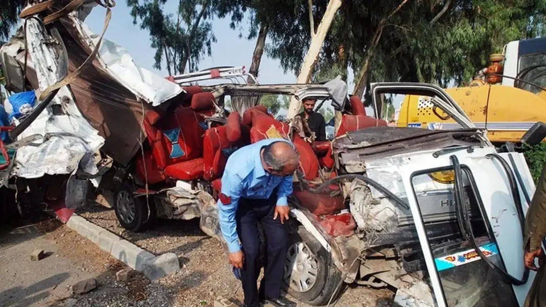 MNA Khurram Nawaz’s Son in Police Custody After Islamabad Crash MNA Khurram Nawaz son crash - police officer examining wrecked vehicles