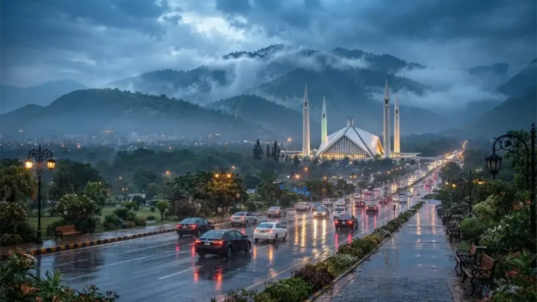 PMD Rain Forecast Brings Hope of Smog Relief to Punjab punjab rain forecast: rain clouds over Faisal Mosque Islamabad