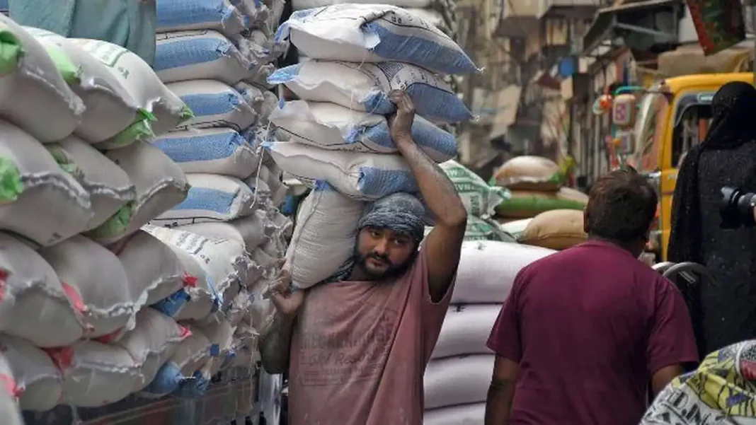 Punjab announces Rs10 billion flour subsidy as price hike bites flour price hike Punjab: labourer carrying flour sacks at a wholesale market