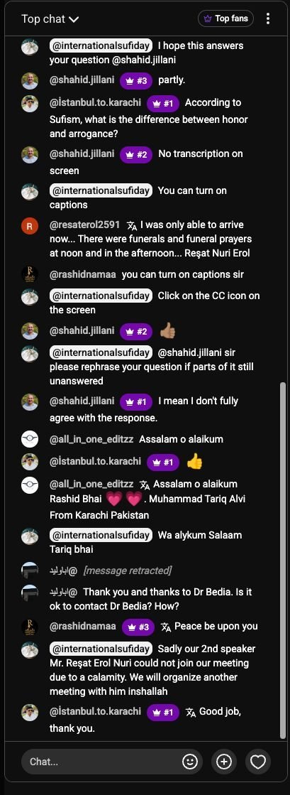 Live chat during Sufi Day 2026 with audience questions