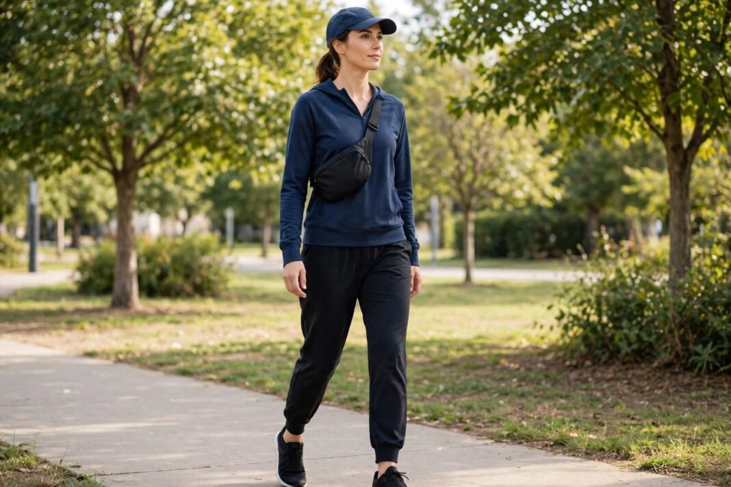 Women Fitness Models: What They Never Show You Woman walking outdoors in daylight in modest activewear, for women fitness models guide